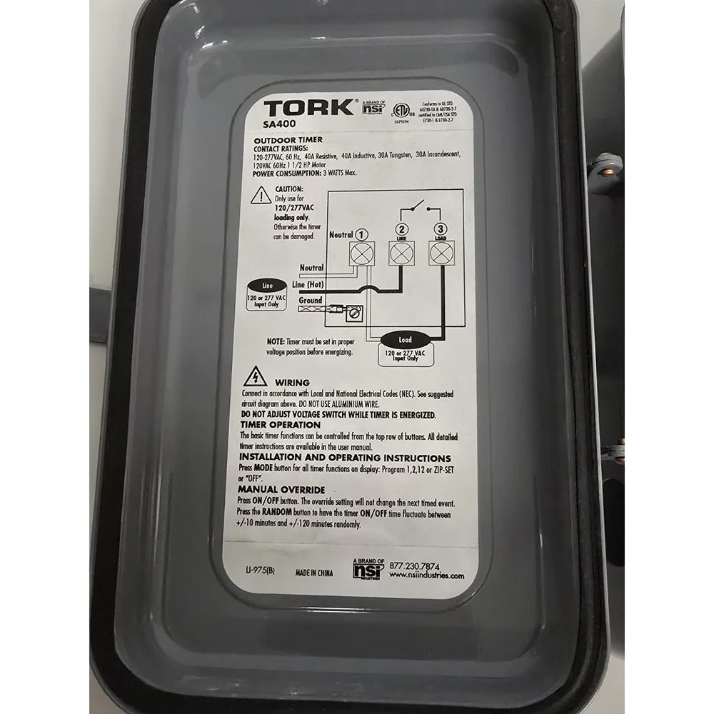 NSI Industries TORK‎ SA400 Zip-Set Electronic Timer 7 Days Programmable